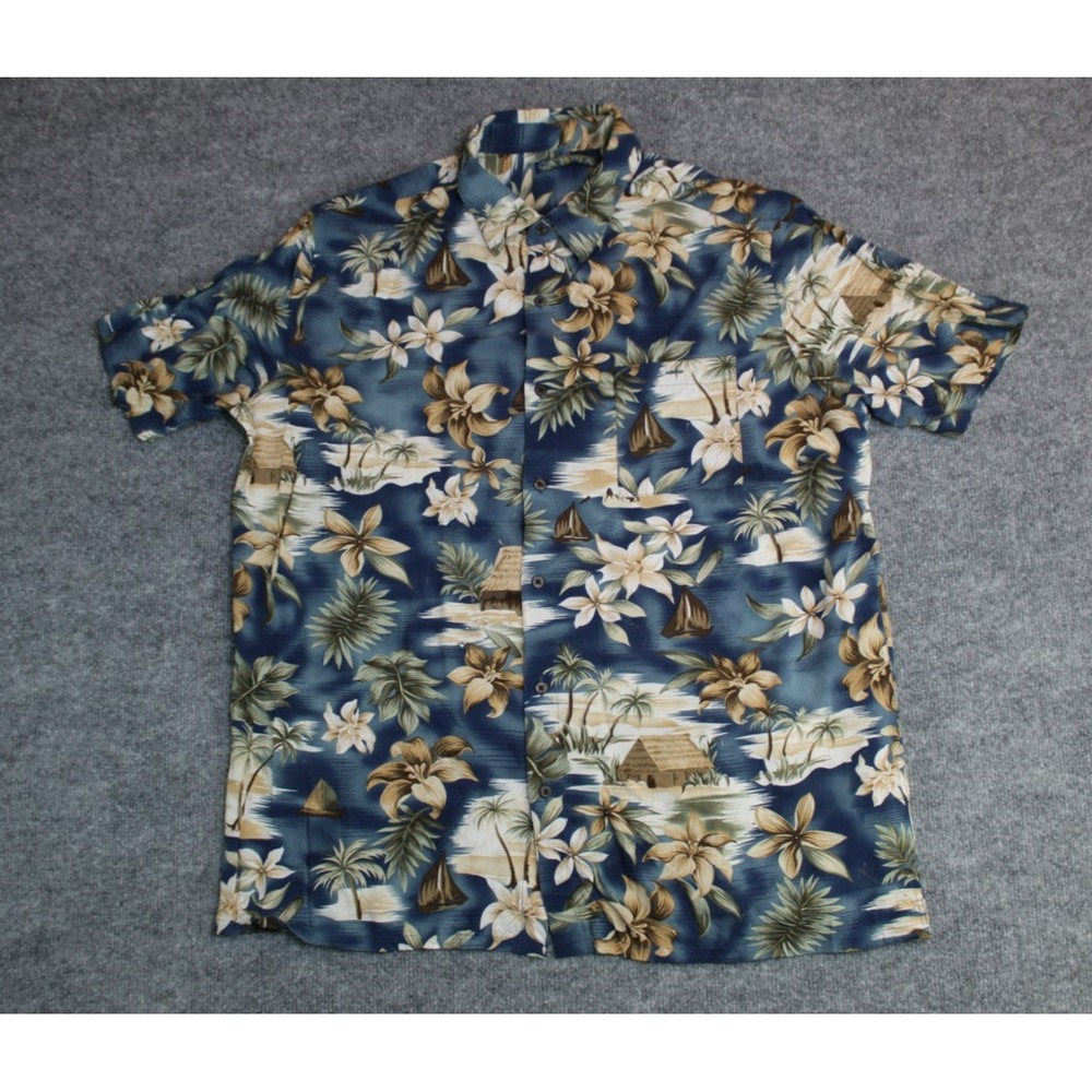 Vintage Campia Hawaiian‎ Shirt Mens XL Blue Floral Rayon Beach Button Hibiscus